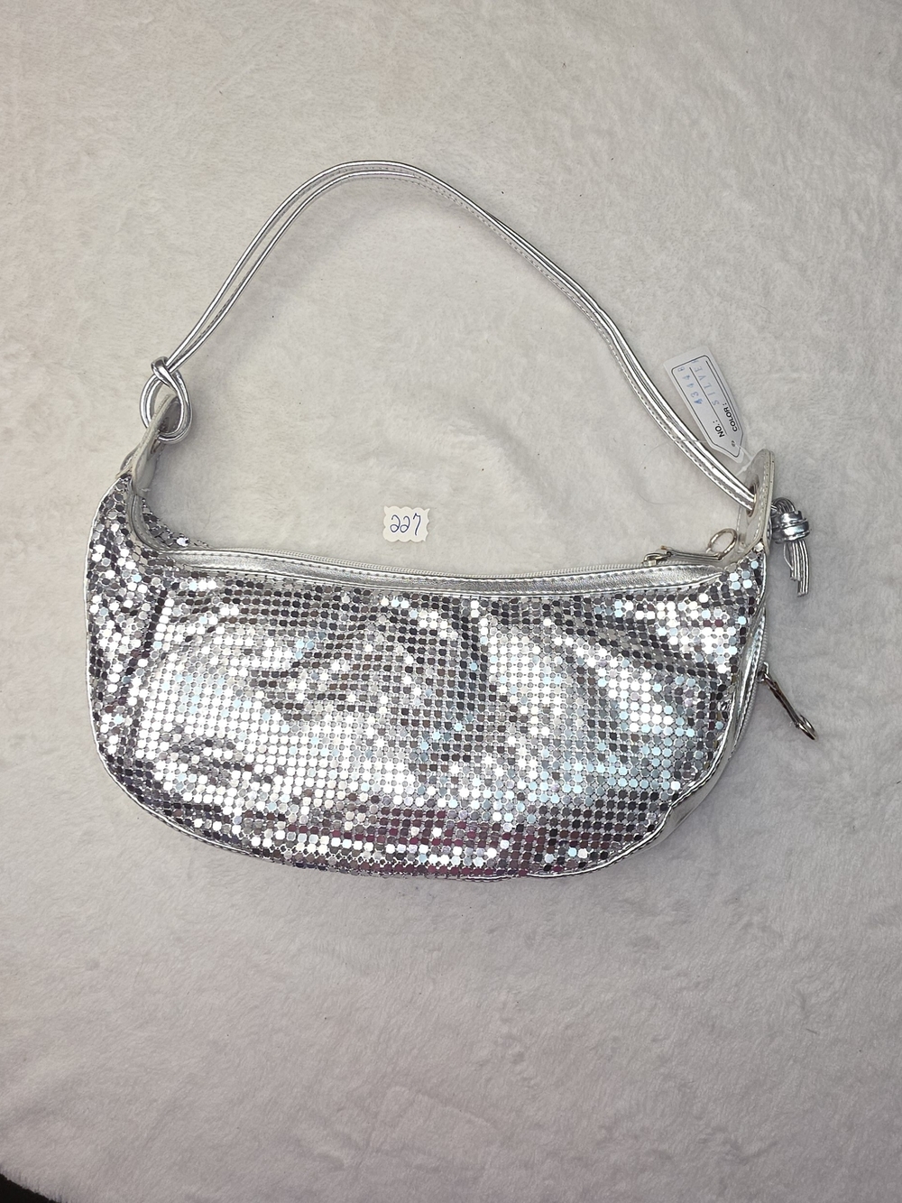 Silver Sequin Shoulder Bag - Metallic Evening Clutch